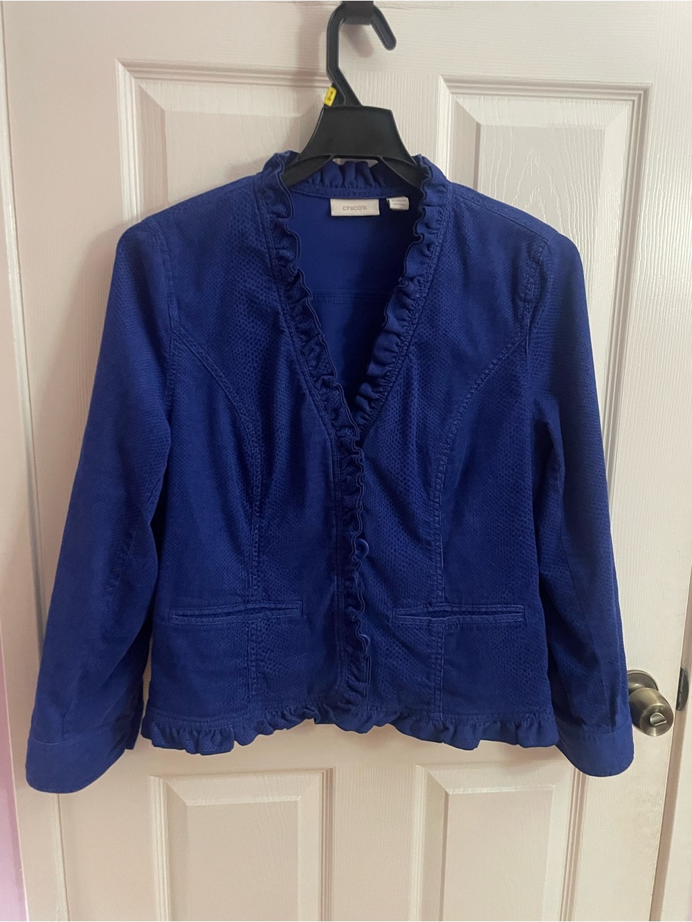Chico's Royal Blue Ruffle-Trim Blazer